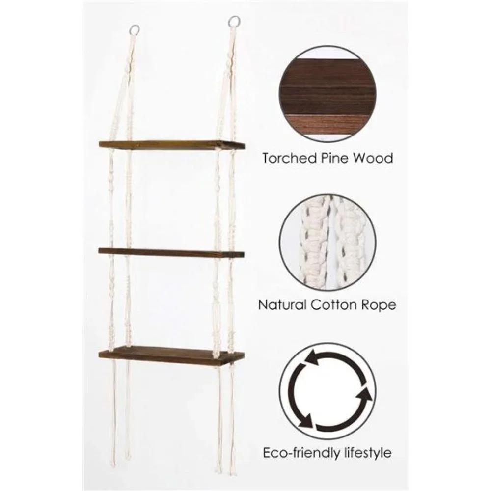 Macrame Hanging Shelves Wall Shelves Small Plants Bedroom Boho Home Decor 3Tier